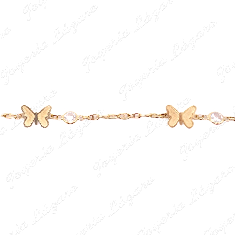 PULSERA ORO 18 KTS  3 MARIPOSAS CON 1 CIRCONITA BOCELADA CADA UNA