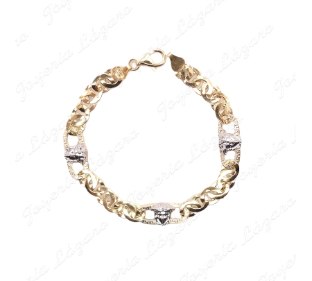PULSERA ORO 18 KTS BICOLORESLAB. CRUZADOS 3 CARAS MEDUSA