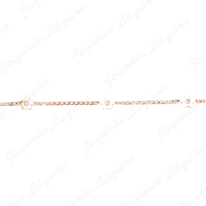 PULSERA BEBE 14CM ORO 18 KTS FLORES 5MM 2 POSTURAS