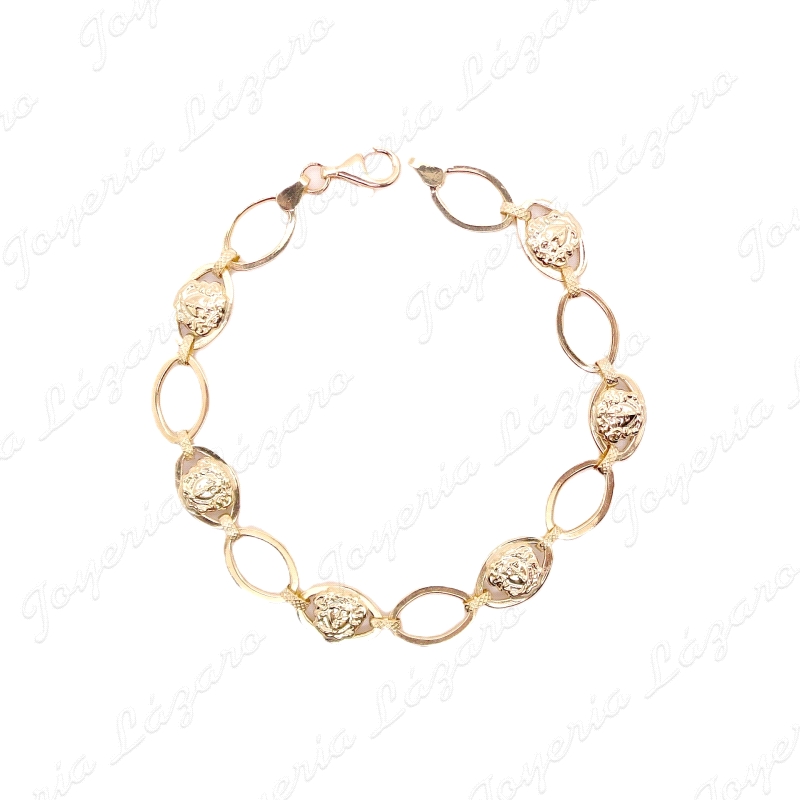 PULSERA ORO 18 KTS MEDUSAS EN ESLABONES OVALADOS Y CALADOS 9X8