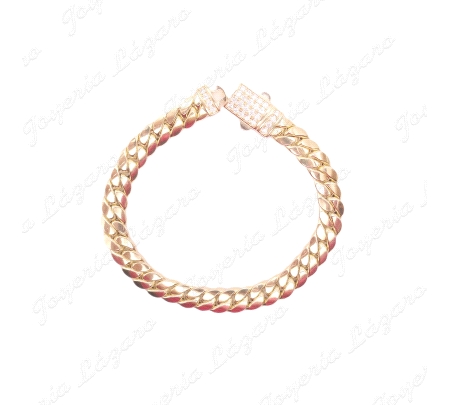 PULSERA ORO 18 KTS CUBANA 8MM CIERRE CAJA CIRCONITAS