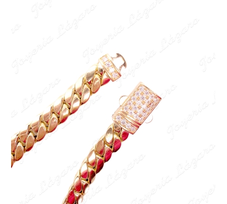 PULSERA ORO 18 KTS CUBANA 8MM CIERRE CAJA CIRCONITAS