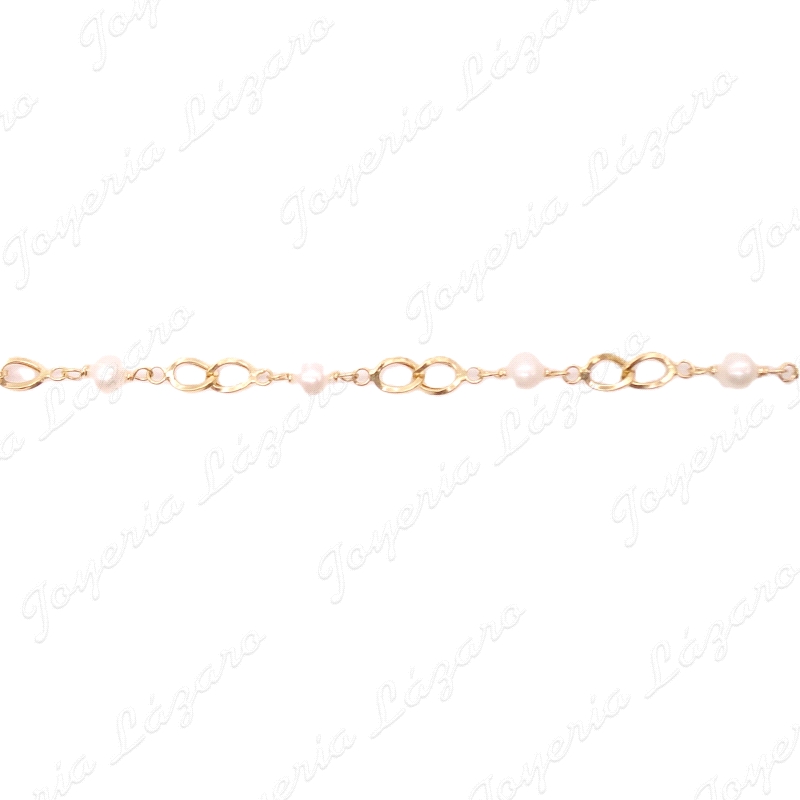 PULSERA ORO 18 KTS PERLAS+ESLABONES BARBADOS ENTREPIEZAS