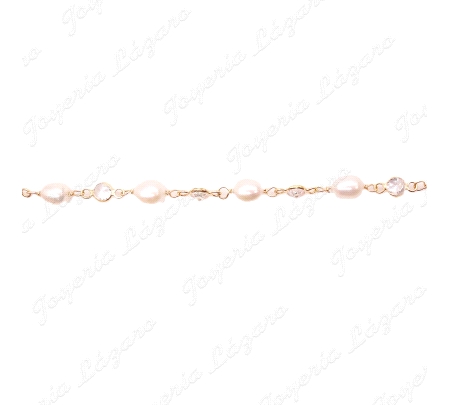 PULSERA ORO 18 KTS PERLAS+CIRCONITAS BOCELADAS