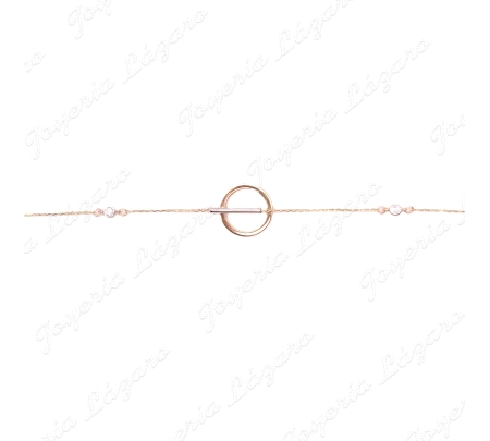 PULSERA ORO 18 KTS 1 ARO CON BARRA+2 CIRCOS EN CADENA FINA