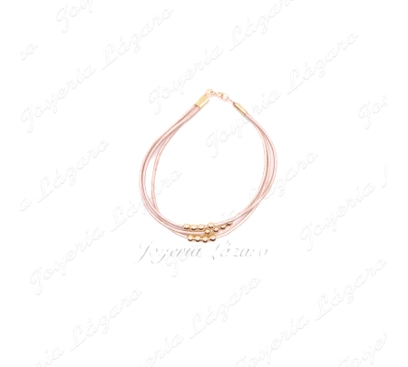 PULSERA ORO 18 KTS 3 HILOS NUDE+ BOLAS PASADAS