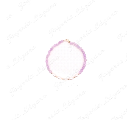 PULSERA ORO 18 KTS PERLAS+CRISTALES MALVA