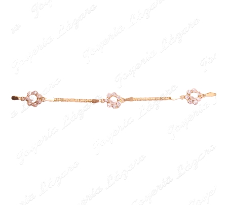 PULSERA ORO 18 KTS FLOR PERLAS + CIRCO NIÑA