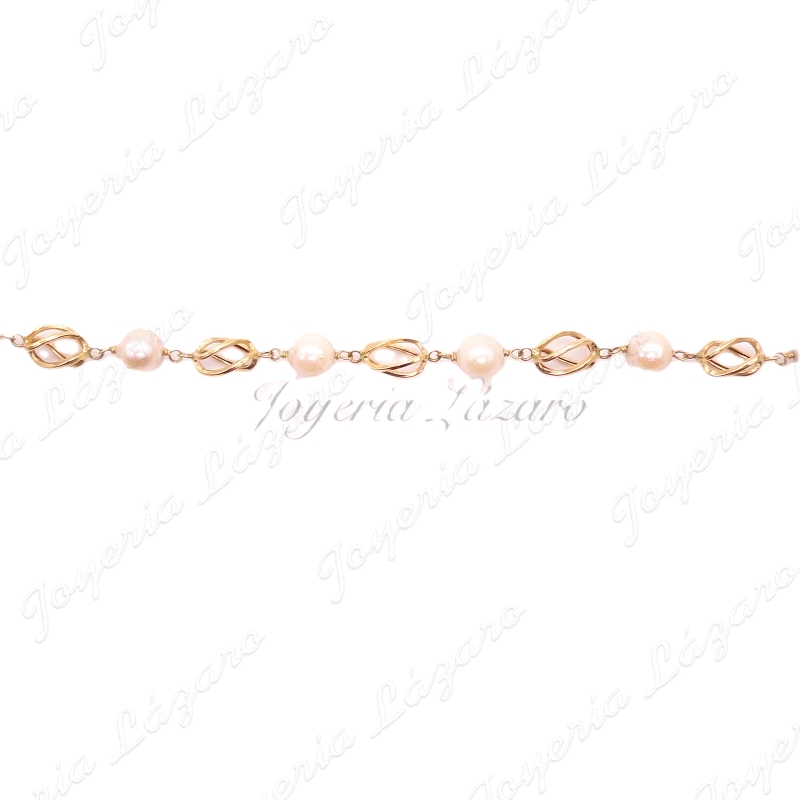 ORO 18 KTS PULSERA PERLA SINT. JAULAS GRANDES