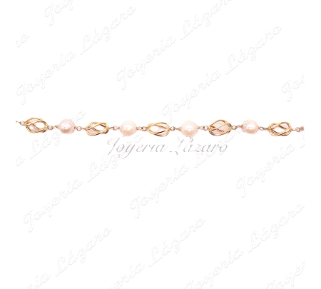 ORO 18 KTS PULSERA PERLA SINT. JAULAS GRANDES