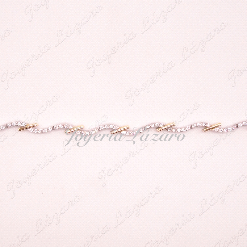 ORO 18 KTS  BICOLOR PULSERA SEÑORA SEMI RIGUIDA,CIRCONITAS