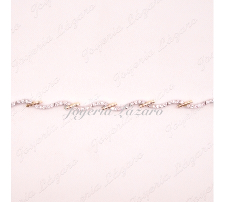 ORO 18 KTS  BICOLOR PULSERA SEÑORA SEMI RIGUIDA,CIRCONITAS