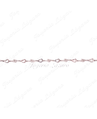 PULSERA 18KTS BL. CORAZONES  CALADOS Y CIRCO ENTRE PIEZAS