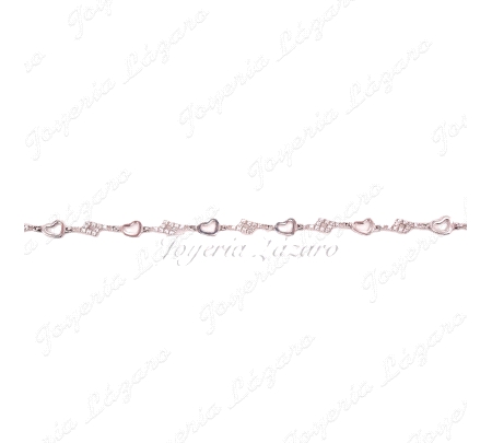 PULSERA 18KTS BL. CORAZONES  CALADOS Y CIRCO ENTRE PIEZAS