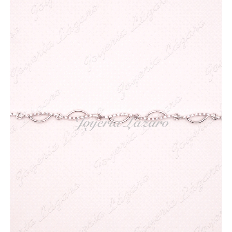 PULSERA 18KTS BL. CALADA+ CIRCONITAS EN ESLABONES