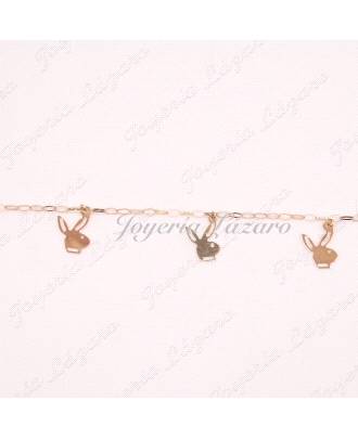 PULSERA ORO  18KTS COLGANTES CONEJITOS PLAY BOY
