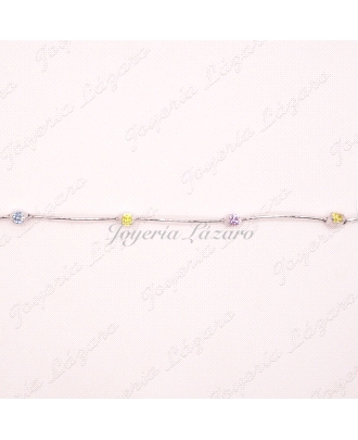 PULSERA SRA. ORO 18KTS BLANCO PIEDRAS GARRAS COLORES
