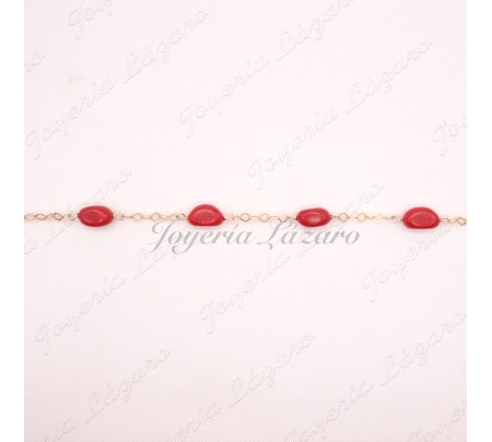 PULSERA SRA ORO. 18KTS CADENA TRIANGULITOS PIEDRAS CORAL