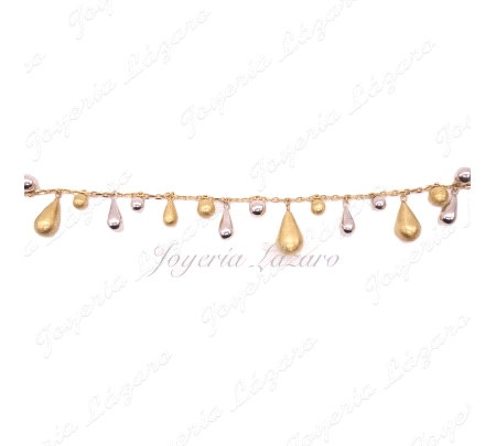 PULSERA SRA.18KTS BICOLOR CHUPONES MATE Y BRILLO COLGANTES