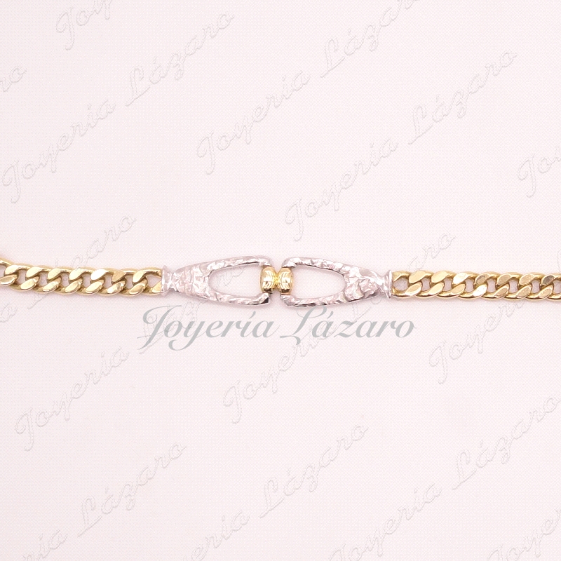 PULSERA SRA.18KTS BICOLOR BARBADA +ESLABONES DISEÑO BLANCO