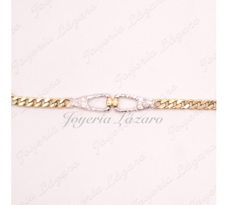 PULSERA SRA.18KTS BICOLOR BARBADA +ESLABONES DISEÑO BLANCO