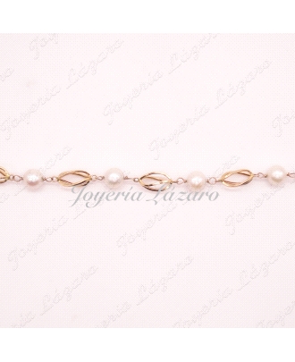 PULSERA ORO 18KTS PERLAS JAULAS GRANDES