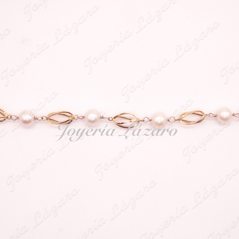 PULSERA ORO 18KTS PERLAS JAULAS GRANDES