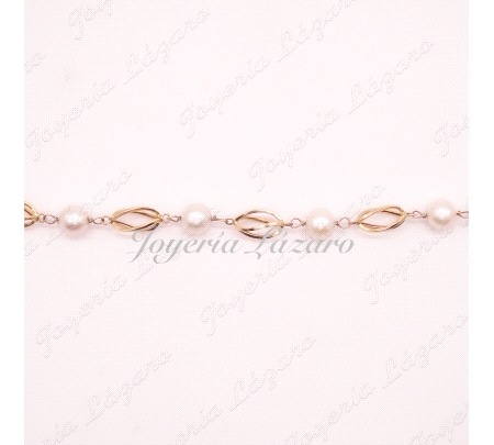 PULSERA ORO 18KTS PERLAS JAULAS GRANDES