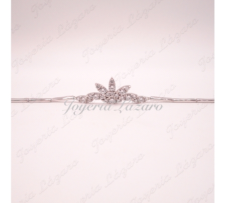 PULSERA 18KTS BL.   SEMIRIGIDA MOTIVO FLOR CON CIRCO EN CENTRO