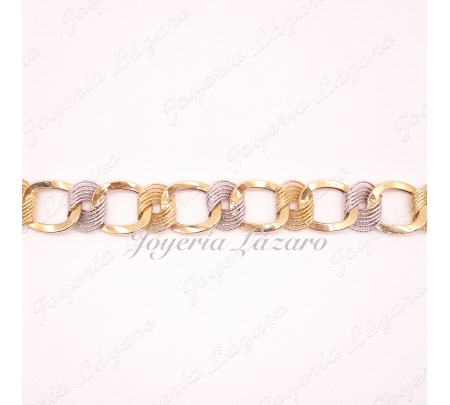PULSERA ORO18KTS BICOLOR CUADRADOS