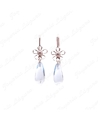 PEND. 18KTS BLANCO FLOR CALADA+CHUPON CIRCO AGUAMARINA