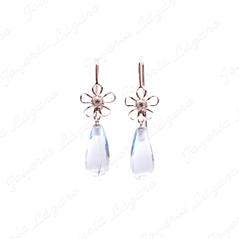 PEND. 18KTS BLANCO FLOR CALADA+CHUPON CIRCO AGUAMARINA