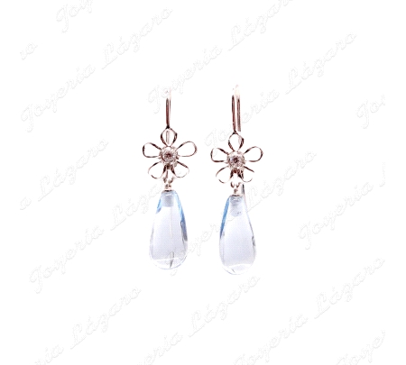 PEND. 18KTS BLANCO FLOR CALADA+CHUPON CIRCO AGUAMARINA