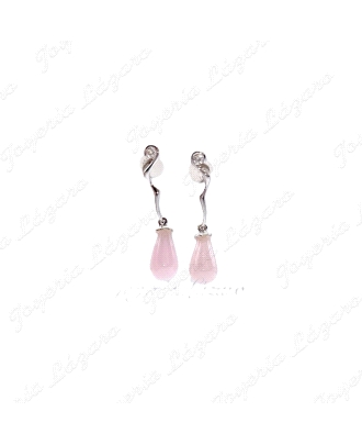 PEND. 18KTS BLANCO LARGOS GOTA CUARZO ROSA