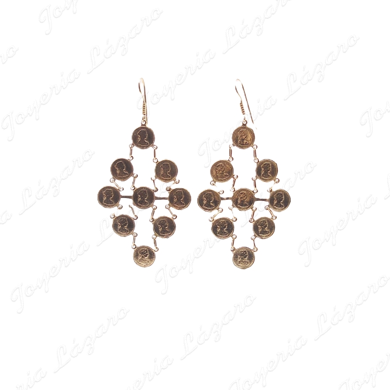 PENDIENTE 18KTS MONEDAS CAIRELERIA
