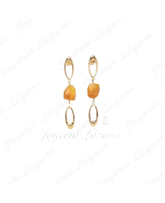 PENDIENTE LARGO 18KTS PRES. 2 OVALOS+AMBAR