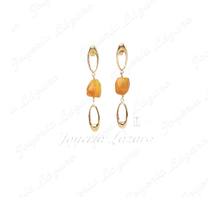 PENDIENTE LARGO 18KTS PRES. 2 OVALOS+AMBAR