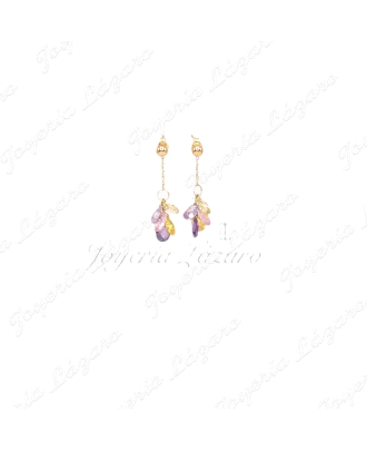PENDIENTES LARGOS 18KTS PRES. RAMILLETE MULTICOLOR CRISTALES BRIOLLE