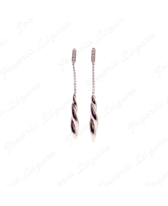 PENDIENTES  18KTS BL. NOVIA LARGOS RIVIERE CIRCO.+ESPIRALES