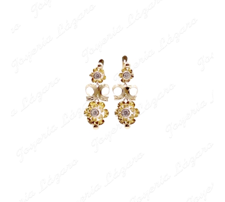 PEND. LARGOS ORO 18 KTS 2 ARQUILLOS CORDOBES +LAZO 33MM TOTAL C. CAT.