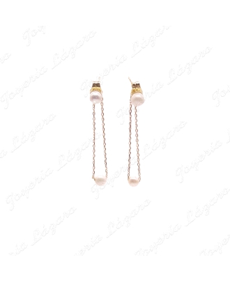 PEND. LARGOS ORO 18 KTS CADENITA LOBULO-PRESION DOS PERLITAS