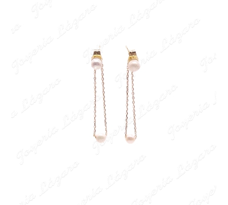 PEND. LARGOS ORO 18 KTS CADENITA LOBULO-PRESION DOS PERLITAS