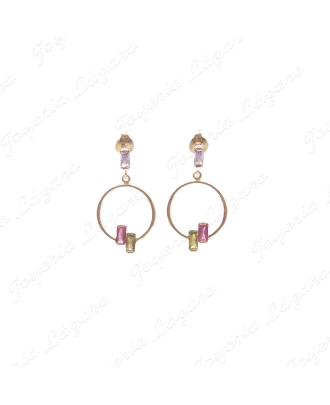 PEND. LARGOS ORO 18 KTS ARO EN PLANO CON DOS CIRCO BAG.ROSA Y AMARILLO