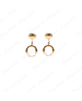 PEND. LARGOS ORO 18 KTS CIERRE CATALAN, MEDIO ARO PERLITAS EN ARCO