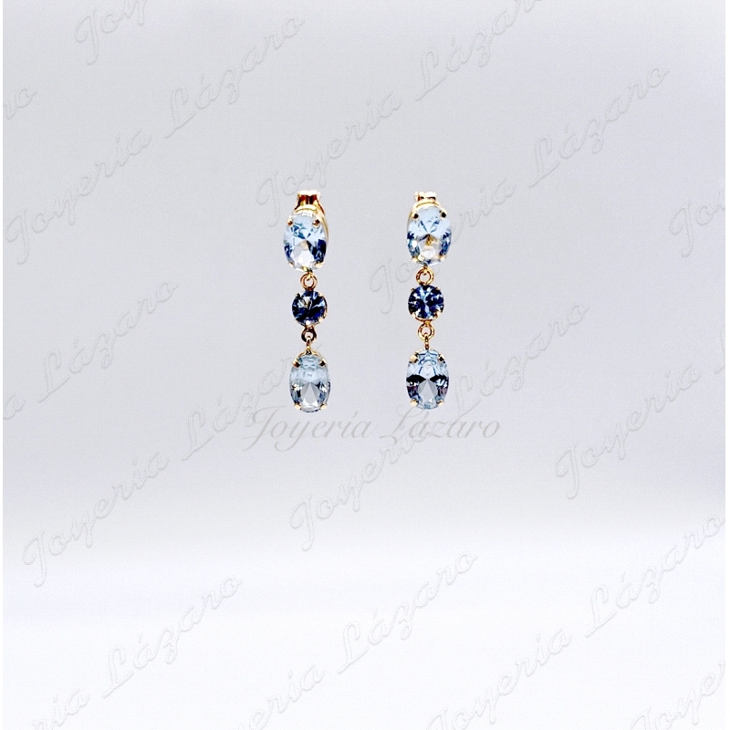 ORO 18 KTS PENDIENTES LARGOS 3 AGUAMARIN