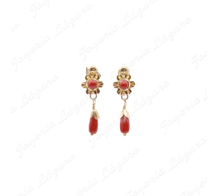 PEND. CORAL/SIMIL ORO 18 KTS 20MM ARQUILLO+CHUPON C. CAT.