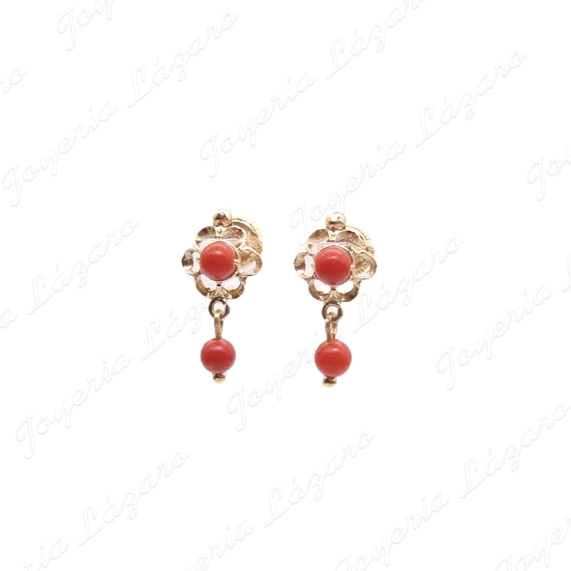 PEND. CORAL/SIMIL ORO 18 KTS ARQUILLO 1ª POSTURA BOLITA ROJA TORNILLO