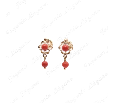 PEND. CORAL/SIMIL ORO 18 KTS ARQUILLO 1ª POSTURA BOLITA ROJA TORNILLO