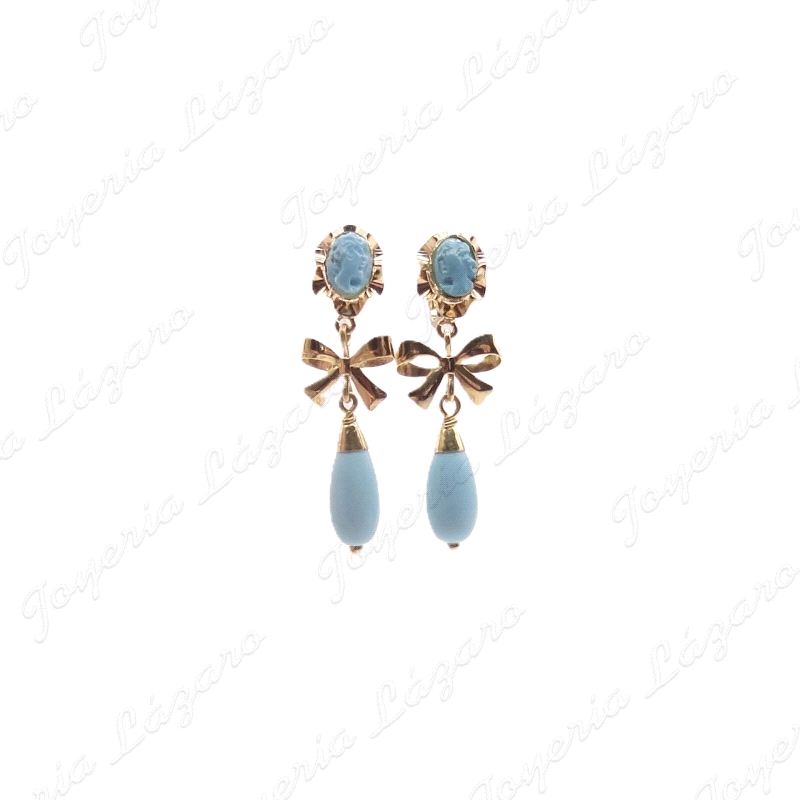 PEND. CORAL/SIMIL ORO 18 KTS 30MM TURQUESA  CARITA 6X4+LAZO