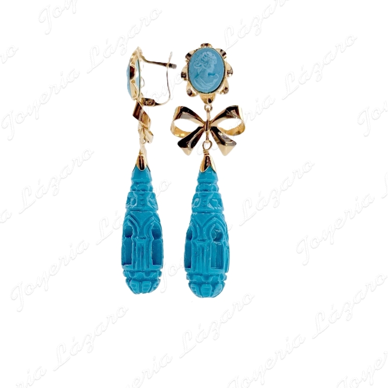 ORO 18 KTS PEND. CHUPONES AZUL TALLADOS+LAZO 10X8